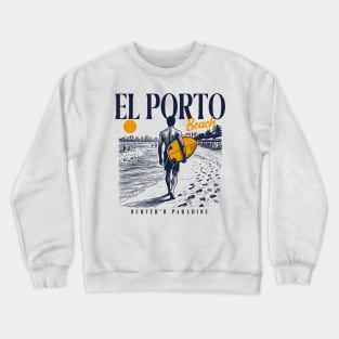 Vintage Surfing El Porto Beach, California // Retro Surfer Sketch // Surfer's Paradise Crewneck Sweatshirt